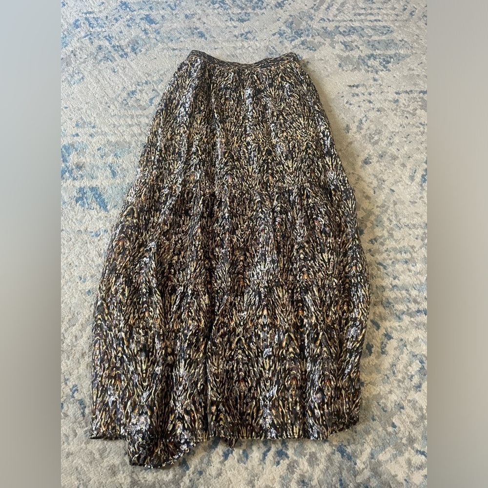 BA&SH Lurex midi skirt with print Gellio green XS - Picture 3 of 8